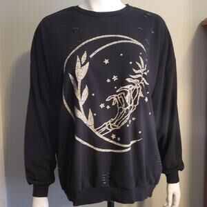 Modish Rebel Moon Stars Graphic Sweatshirt Sz S Distressed Grunge Celestial